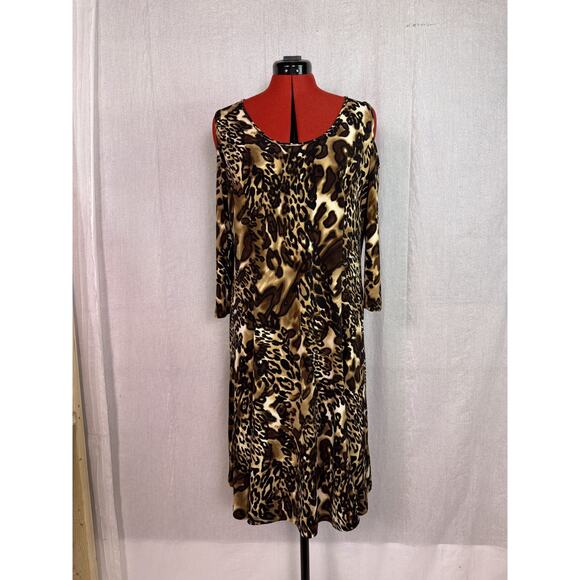 Susan Graver Womens Dress Size L Slinky Cold Shoulder Animal Print E102 - Picture 1 of 12
